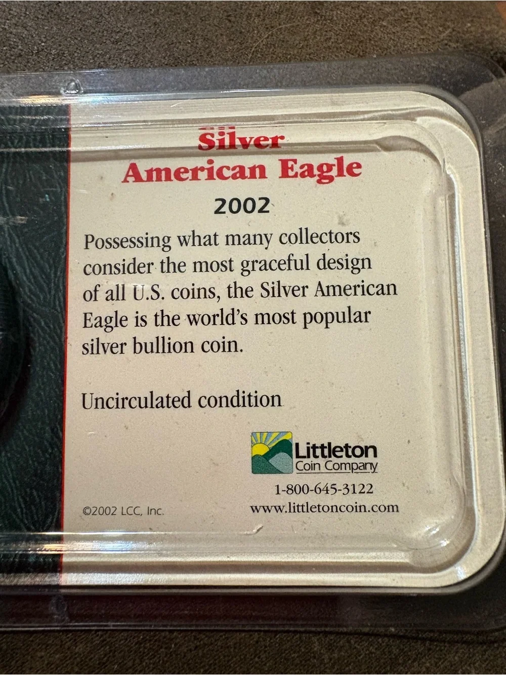 2002 American Silver Eagle-Protective Coin Display Case